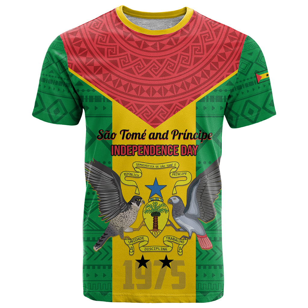 Sao Tome and Principe Independence Day T Shirt Coat Of Arms Mix African Pattern - Wonder Print Shop