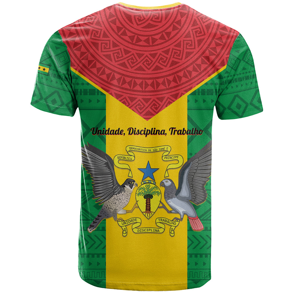 Sao Tome and Principe Independence Day T Shirt Coat Of Arms Mix African Pattern - Wonder Print Shop