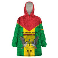 Sao Tome and Principe Independence Day Wearable Blanket Hoodie Coat Of Arms Mix African Pattern - Wonder Print Shop