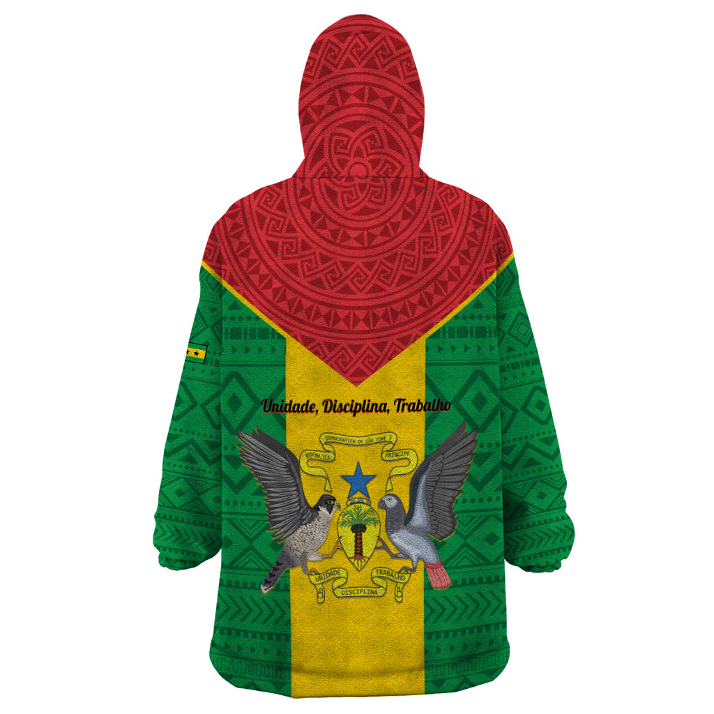 Sao Tome and Principe Independence Day Wearable Blanket Hoodie Coat Of Arms Mix African Pattern - Wonder Print Shop