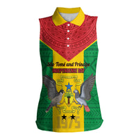 Sao Tome and Principe Independence Day Women Sleeveless Polo Shirt Coat Of Arms Mix African Pattern - Wonder Print Shop