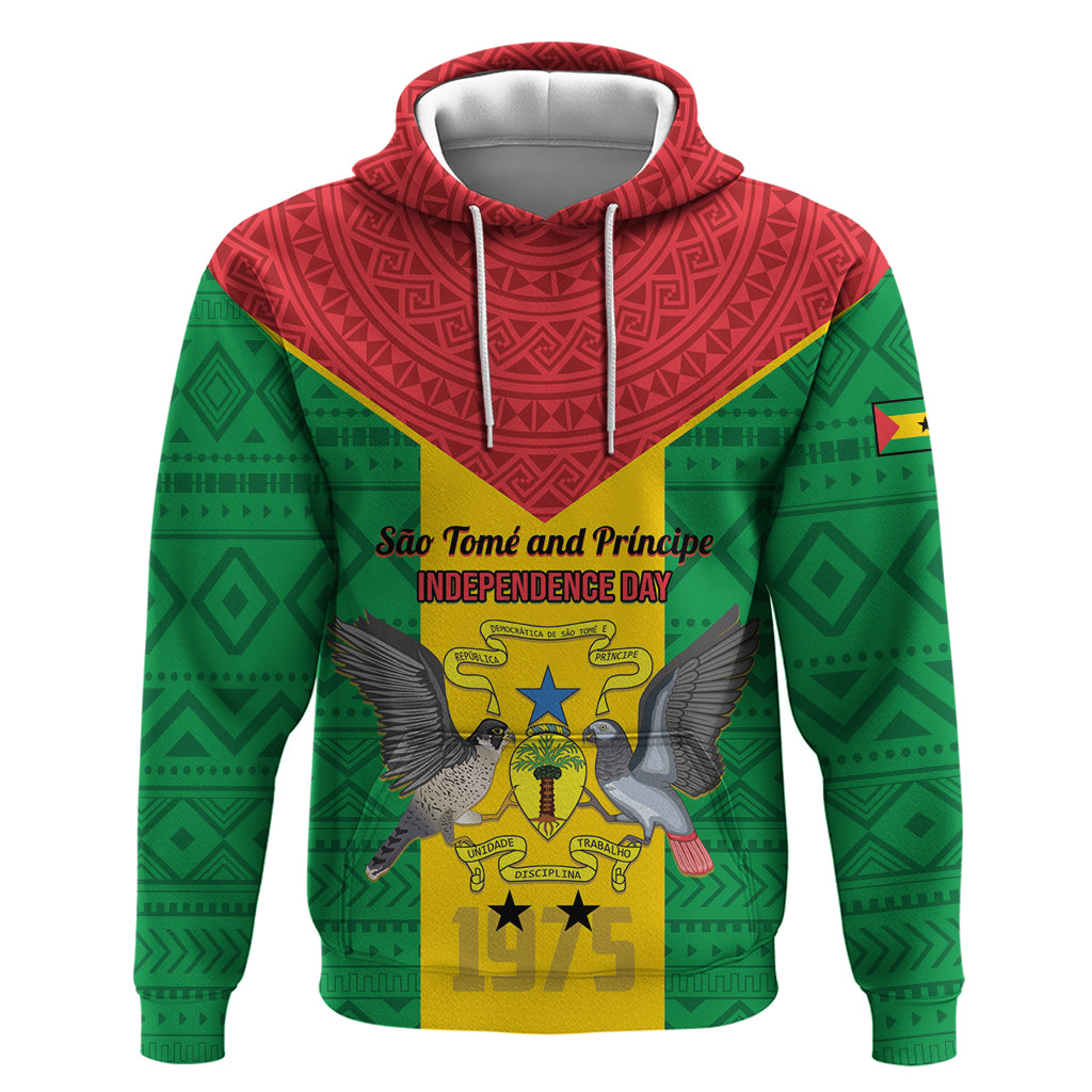 Sao Tome and Principe Independence Day Zip Hoodie Coat Of Arms Mix African Pattern - Wonder Print Shop