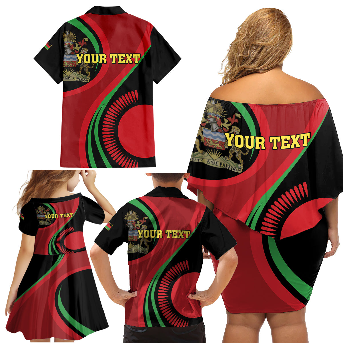 Malawi Independence Day Family Matching Off Shoulder Short Dress and Hawaiian Shirt Unity and Freedom - Wonder Print Shop