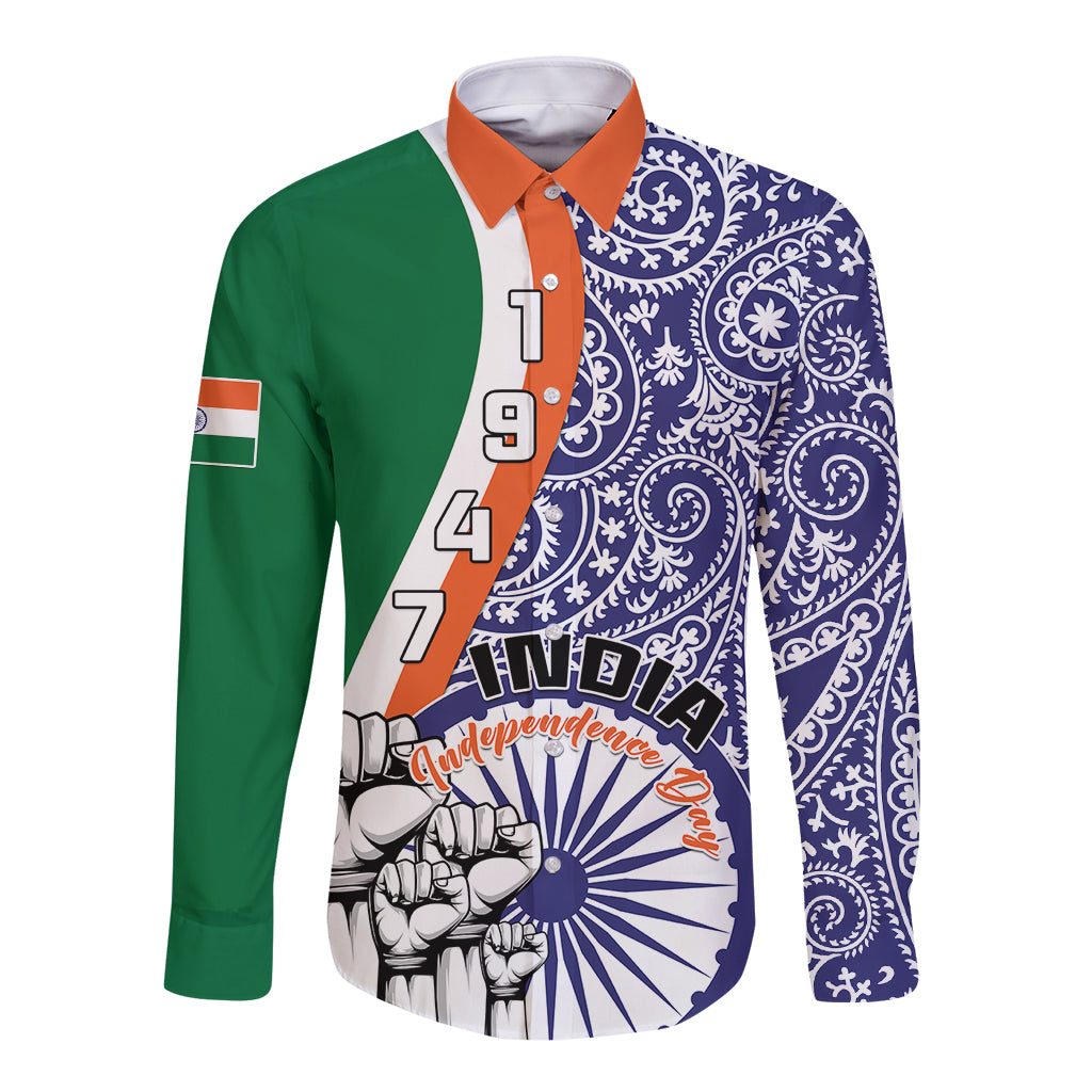 India Independence Day Long Sleeve Button Shirt Indian Paisley Pattern - Wonder Print Shop