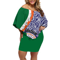India Independence Day Off Shoulder Short Dress Indian Paisley Pattern - Wonder Print Shop
