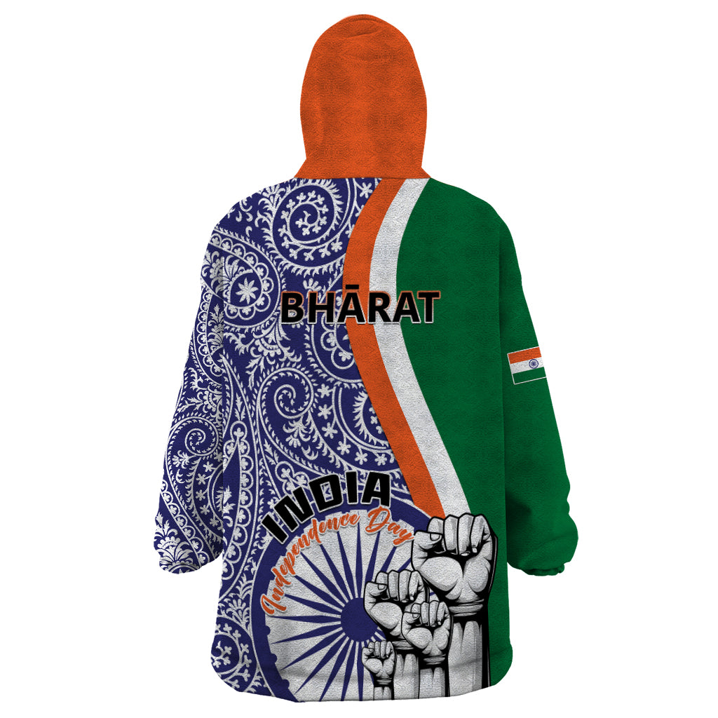 India Independence Day Wearable Blanket Hoodie Indian Paisley Pattern - Wonder Print Shop