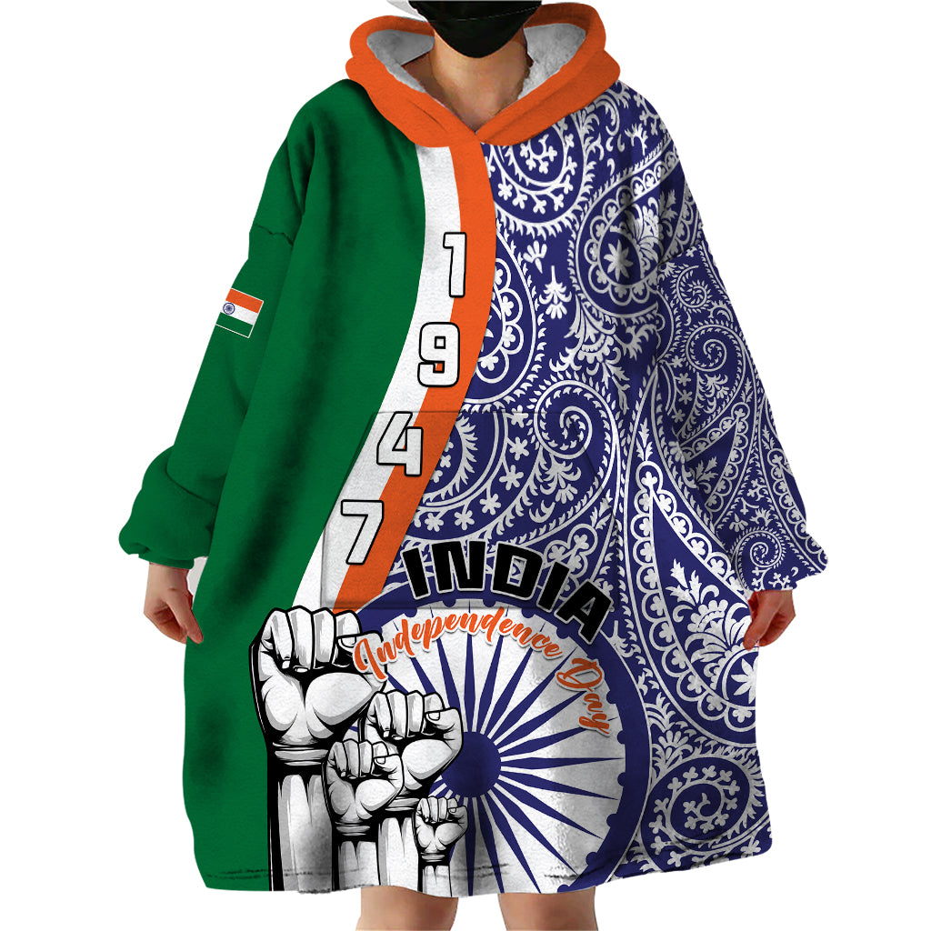 India Independence Day Wearable Blanket Hoodie Indian Paisley Pattern - Wonder Print Shop