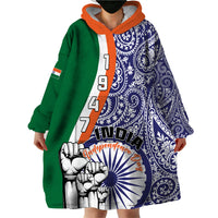 India Independence Day Wearable Blanket Hoodie Indian Paisley Pattern - Wonder Print Shop