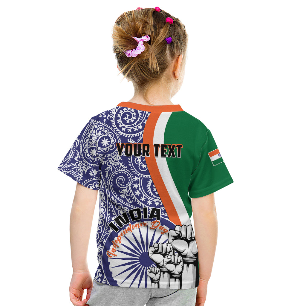 Kids Independence day T-shirt, back print with Your text, dark blue paisley, green side panel