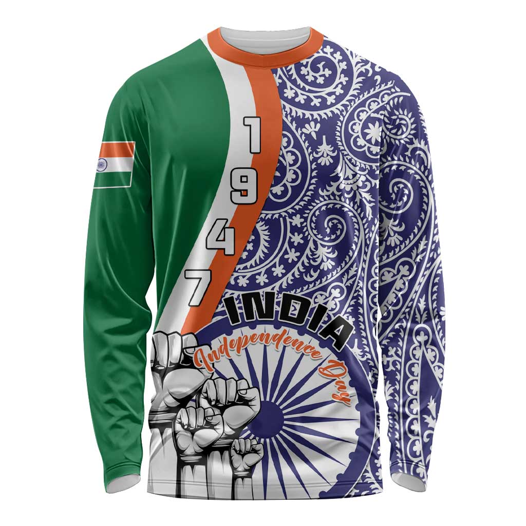 Personalised India Independence Day Long Sleeve Shirt Indian Paisley Pattern LT01