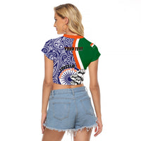 Personalised India Independence Day Raglan Cropped T Shirt Indian Paisley Pattern - Wonder Print Shop