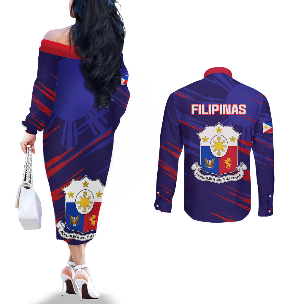 philippines-football-couples-matching-off-the-shoulder-long-sleeve-dress-and-long-sleeve-button-shirts-filipinas-lion-sporty-style