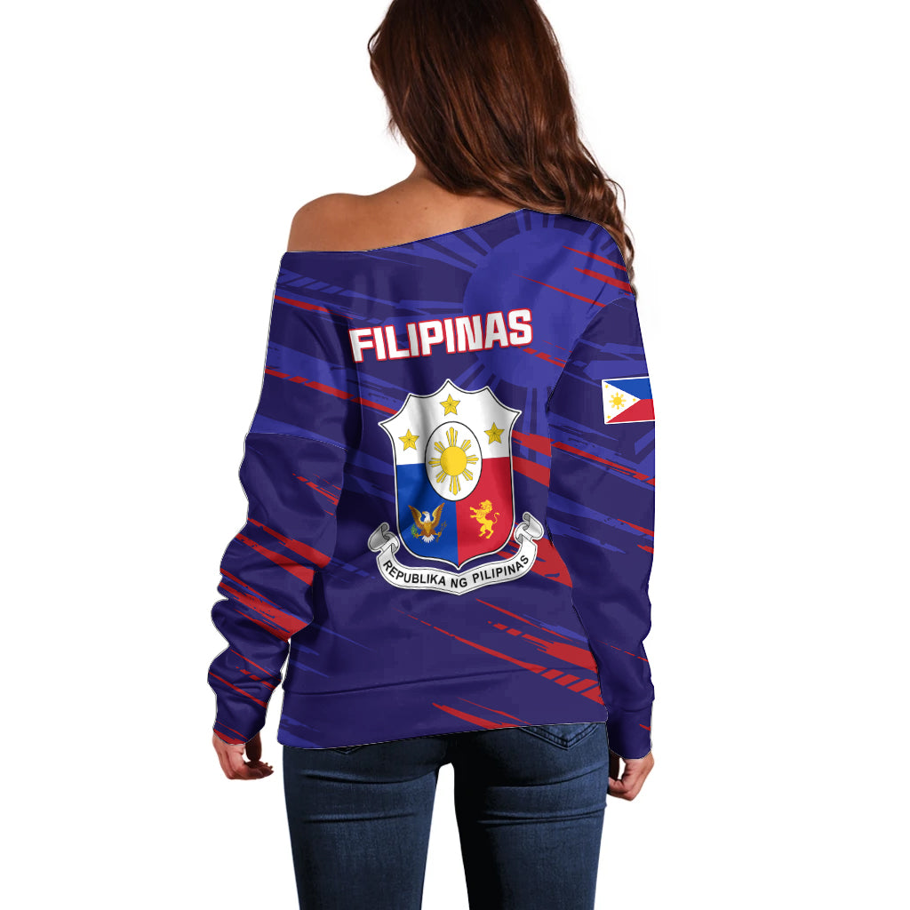 Philippines Football Off Shoulder Sweater Filipinas Lion Sporty Style - Wonder Print Shop