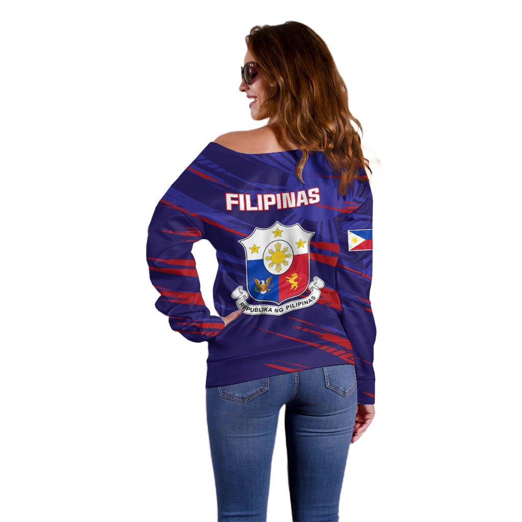 Philippines Football Off Shoulder Sweater Filipinas Lion Sporty Style - Wonder Print Shop