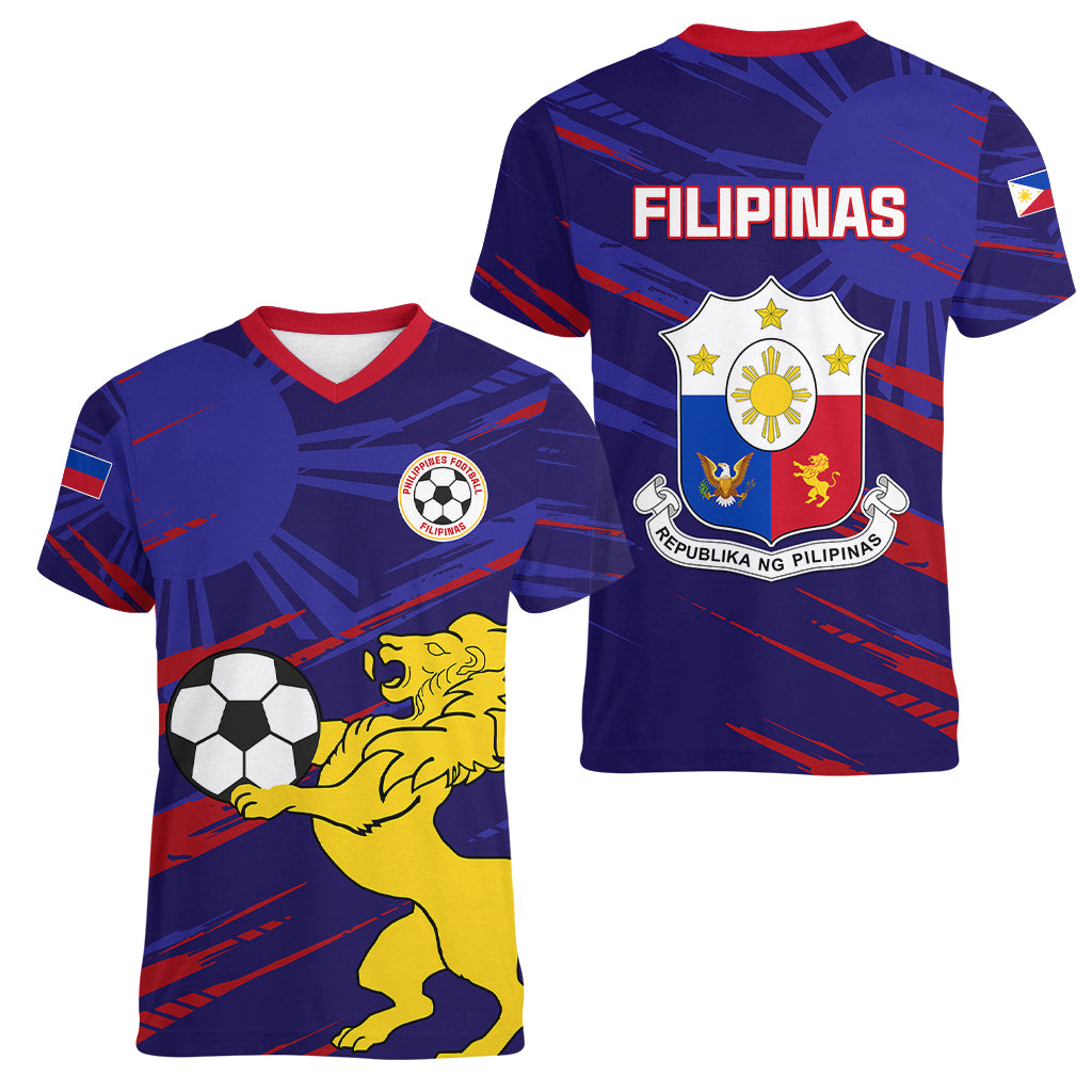 Philippines Football Women V Neck T Shirt Filipinas Lion Sporty Style - Wonder Print Shop