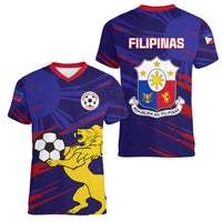 Philippines Football Women V Neck T Shirt Filipinas Lion Sporty Style - Wonder Print Shop