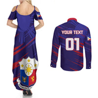 Personalised Philippines Football Couples Matching Summer Maxi Dress and Long Sleeve Button Shirts Filipinas Lion Sporty Style - Wonder Print Shop