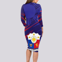 Personalised Philippines Football Long Sleeve Bodycon Dress Filipinas Lion Sporty Style - Wonder Print Shop
