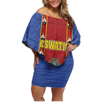 Eswatini African Pattern Family Matching Off Shoulder Short Dress and Hawaiian Shirt Swaziland Shield Siyinqaba - Wonder Print Shop