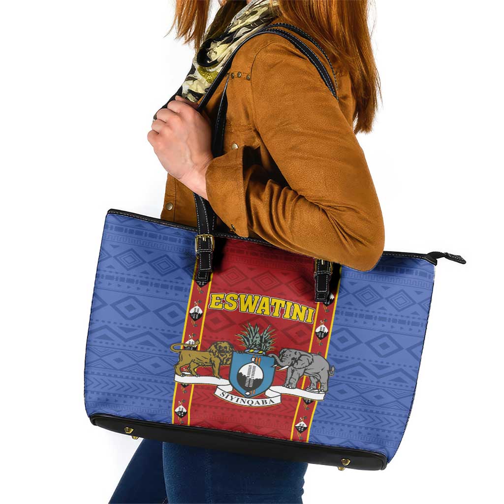 Eswatini African Pattern Leather Tote Bag Swaziland Shield Siyinqaba - Wonder Print Shop