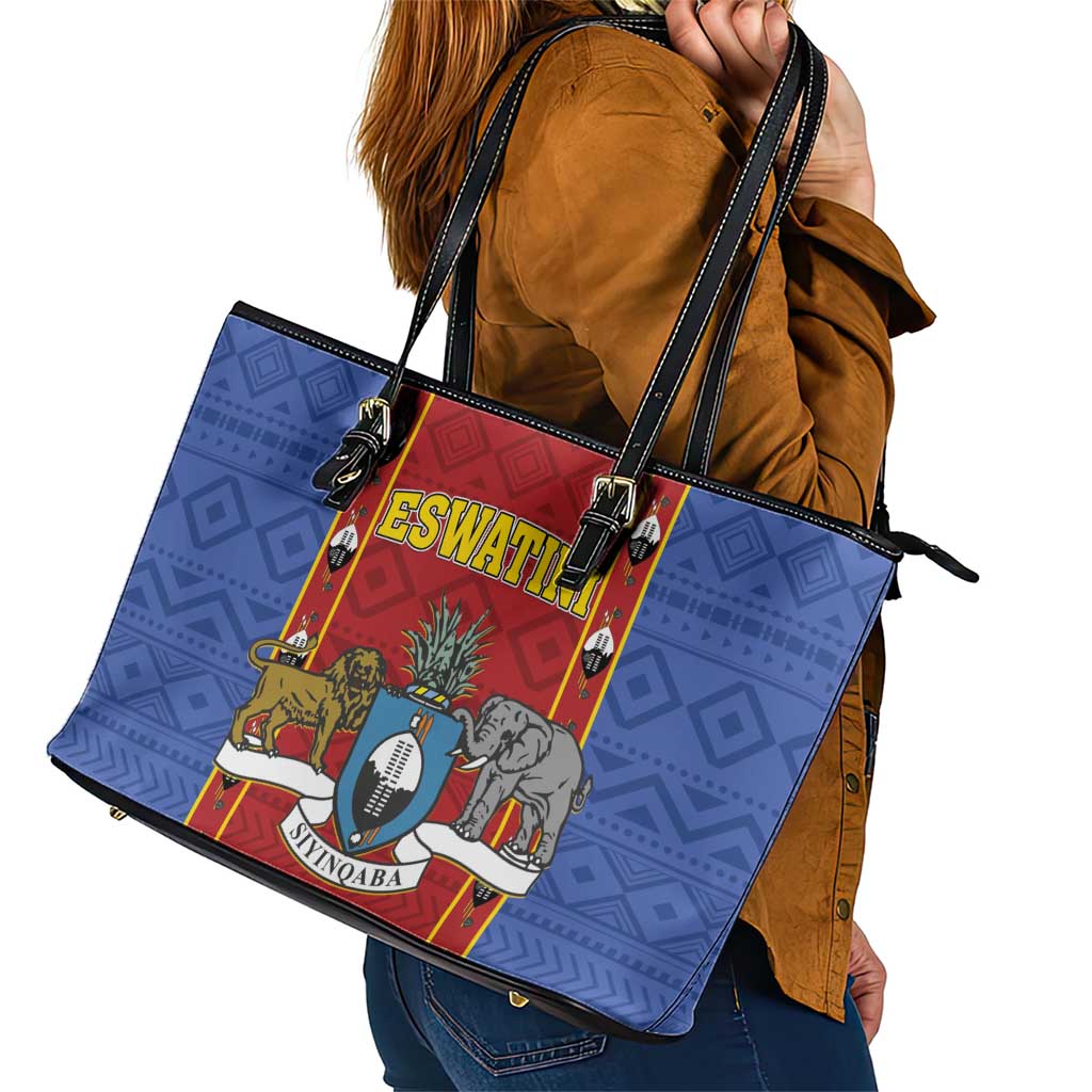Eswatini African Pattern Leather Tote Bag Swaziland Shield Siyinqaba - Wonder Print Shop