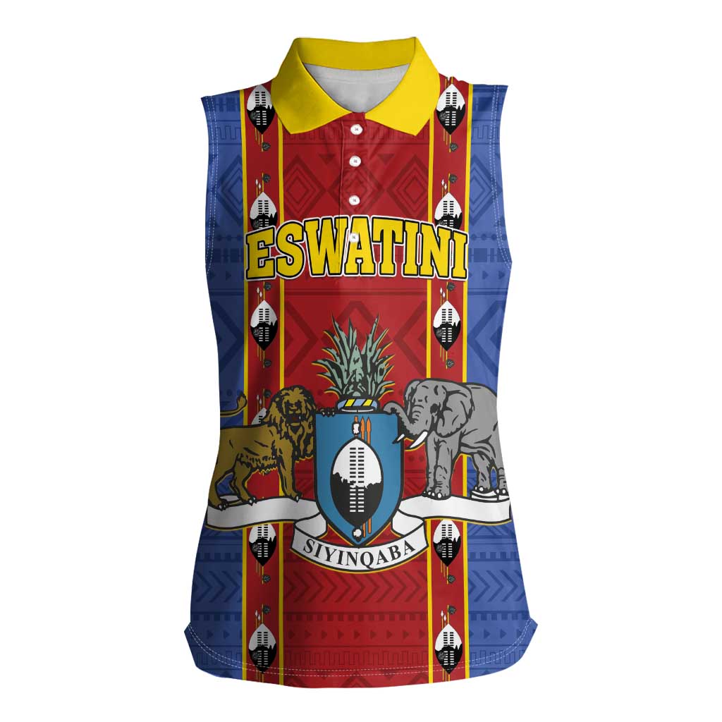 Eswatini African Pattern Women Sleeveless Polo Shirt Swaziland Shield Siyinqaba - Wonder Print Shop