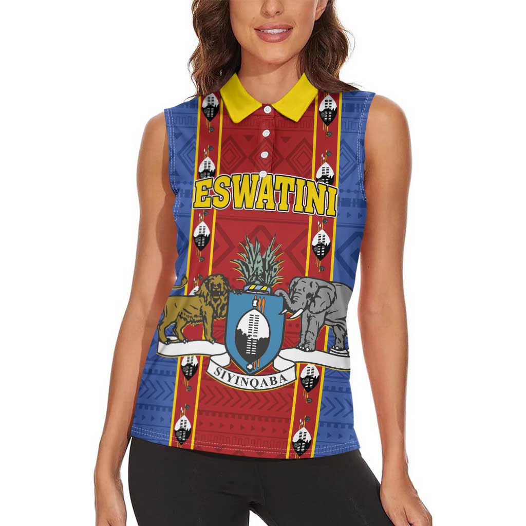 Eswatini African Pattern Women Sleeveless Polo Shirt Swaziland Shield Siyinqaba - Wonder Print Shop