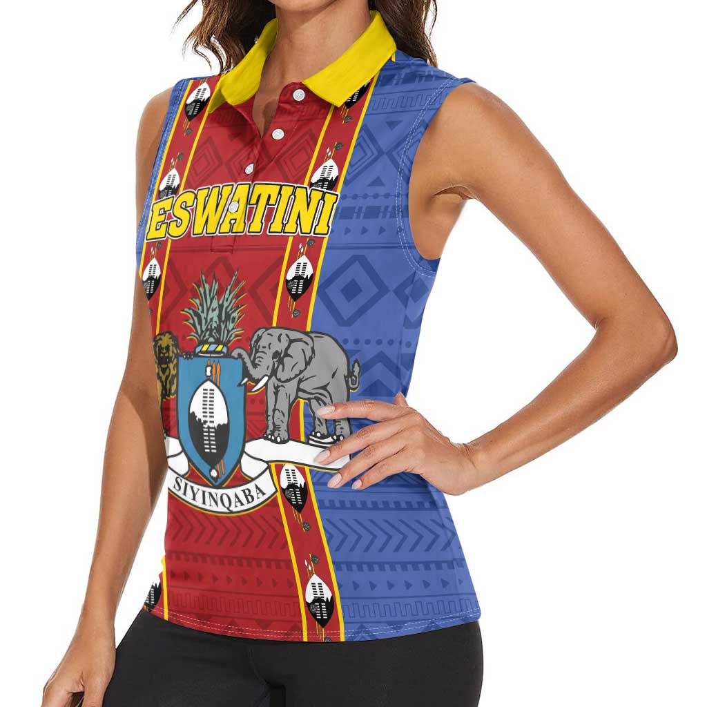 Eswatini African Pattern Women Sleeveless Polo Shirt Swaziland Shield Siyinqaba - Wonder Print Shop