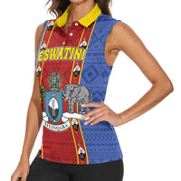 Eswatini African Pattern Women Sleeveless Polo Shirt Swaziland Shield Siyinqaba - Wonder Print Shop