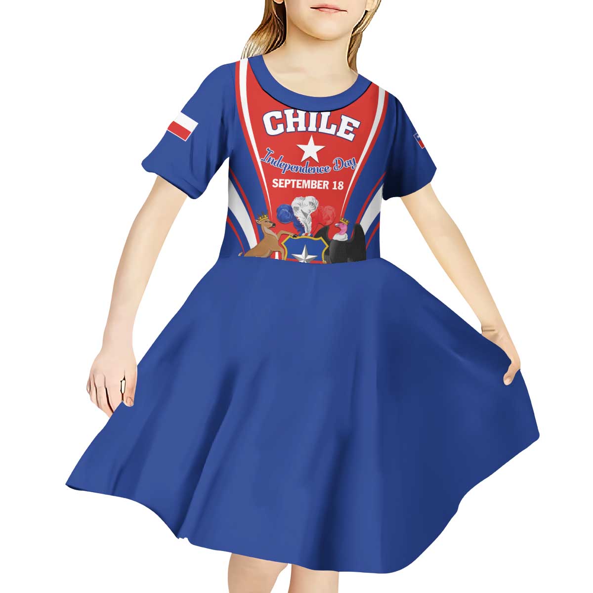 Chile Independence Day Kid Short Sleeve Dress September 18 Por la razon o la fuerza - Wonder Print Shop
