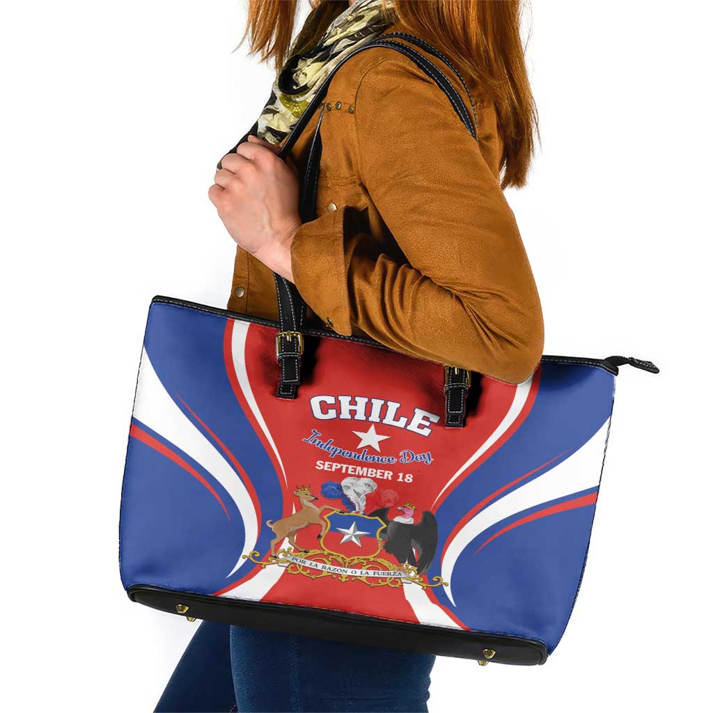 Chile Independence Day Leather Tote Bag September 18 Por la razon o la fuerza - Wonder Print Shop