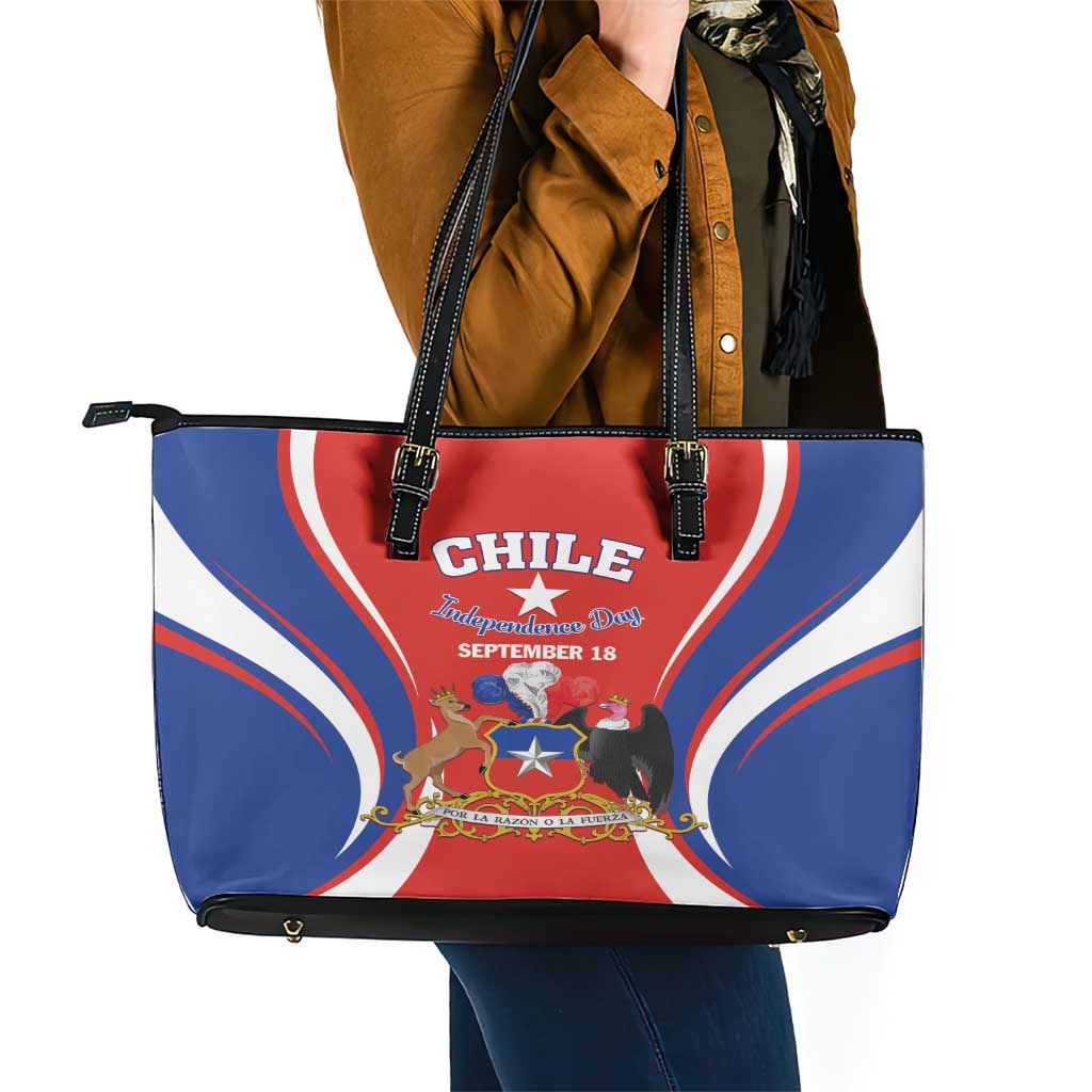 Chile Independence Day Leather Tote Bag September 18 Por la razon o la fuerza - Wonder Print Shop