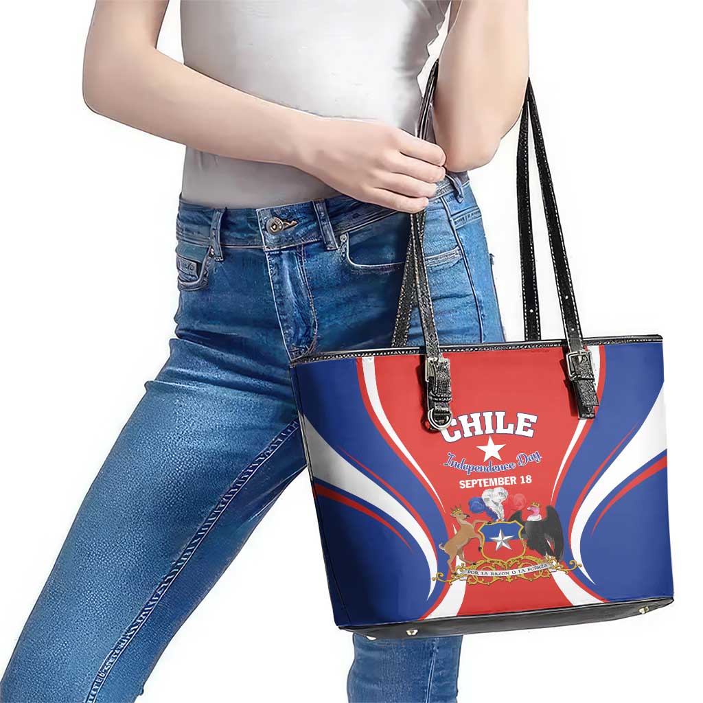 Chile Independence Day Leather Tote Bag September 18 Por la razon o la fuerza - Wonder Print Shop