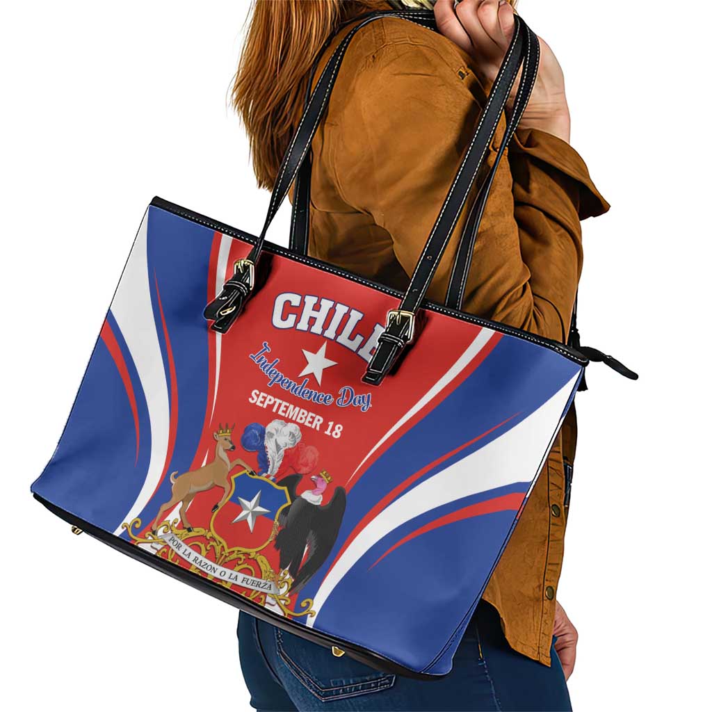 Chile Independence Day Leather Tote Bag September 18 Por la razon o la fuerza - Wonder Print Shop