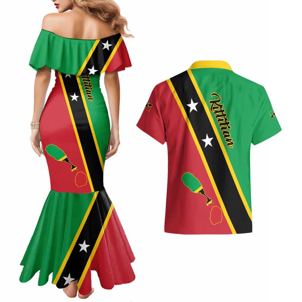 Saint Kitts and Nevis Couples Matching Mermaid Dress and Hawaiian Shirt Country Above Self - Wonder Print Shop