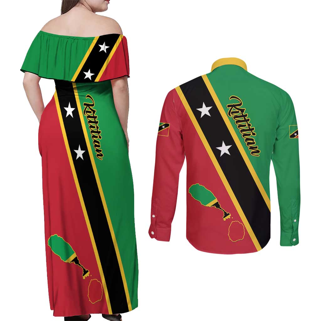 Saint Kitts and Nevis Couples Matching Off Shoulder Maxi Dress and Long Sleeve Button Shirt Country Above Self - Wonder Print Shop