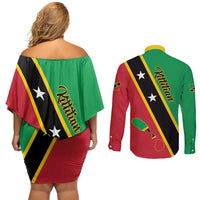Saint Kitts and Nevis Couples Matching Off Shoulder Short Dress and Long Sleeve Button Shirt Country Above Self - Wonder Print Shop