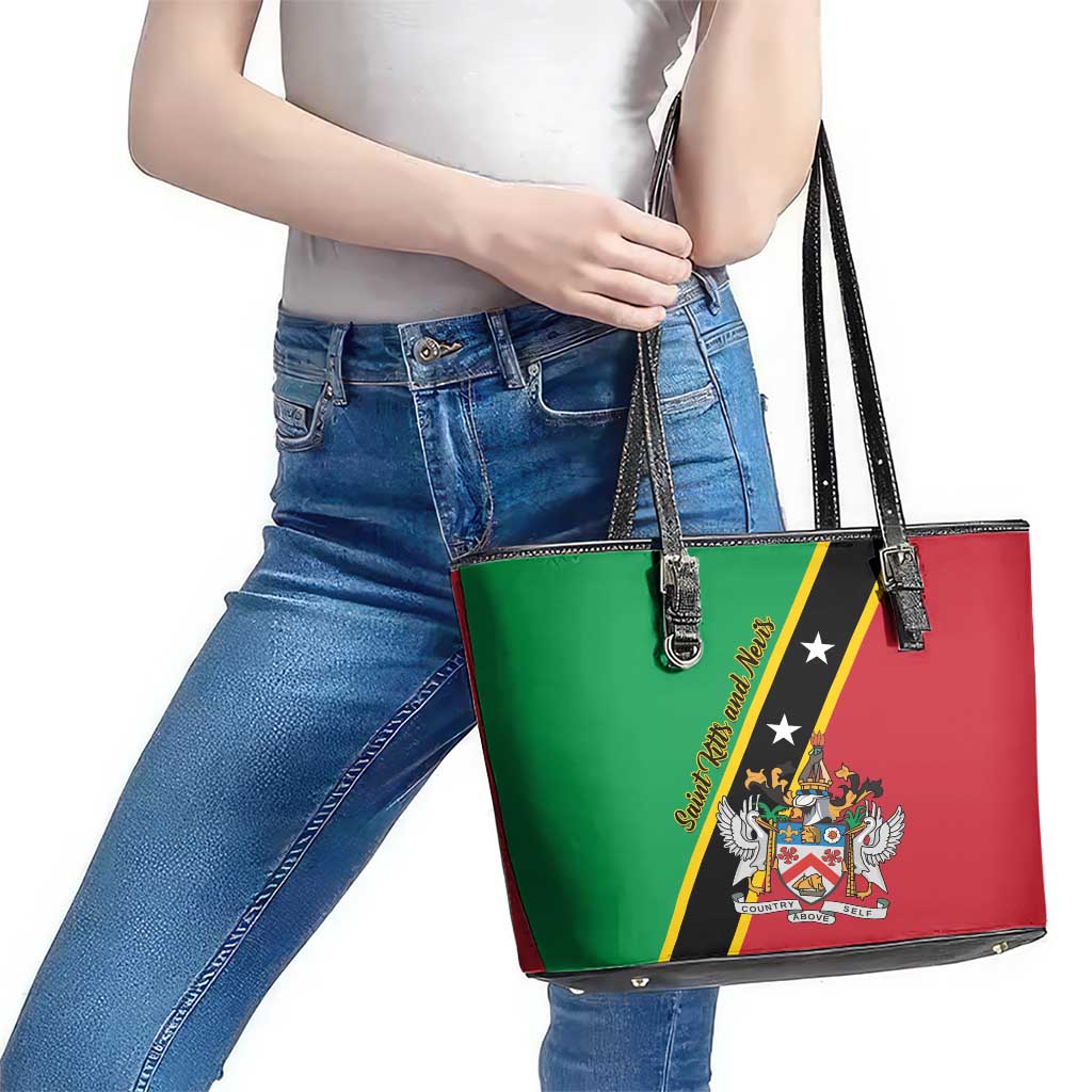 Saint Kitts and Nevis Leather Tote Bag Country Above Self - Wonder Print Shop