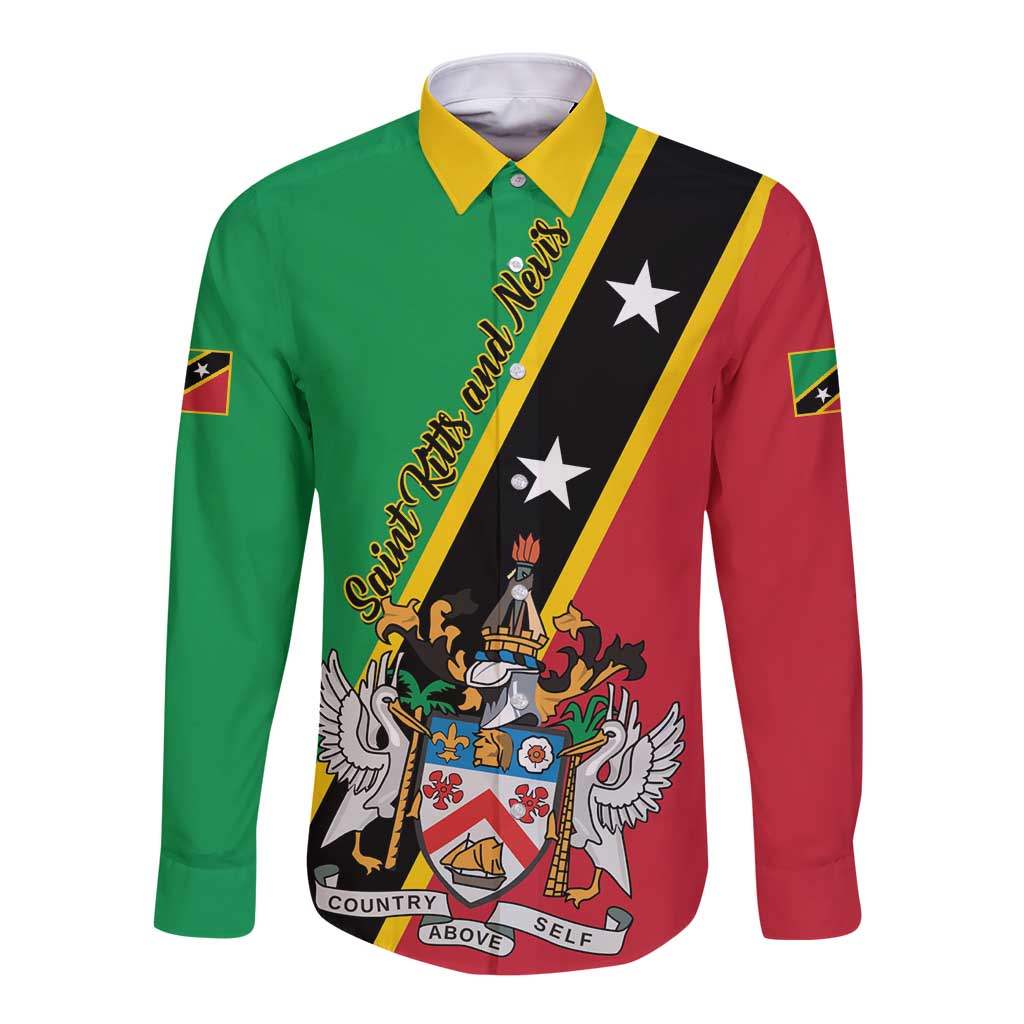 Saint Kitts and Nevis Long Sleeve Button Shirt Country Above Self - Wonder Print Shop