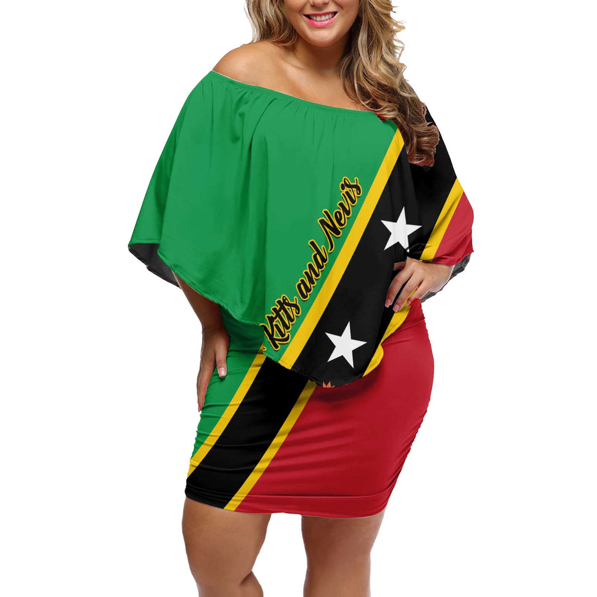 Saint Kitts and Nevis Off Shoulder Short Dress Country Above Self - Wonder Print Shop