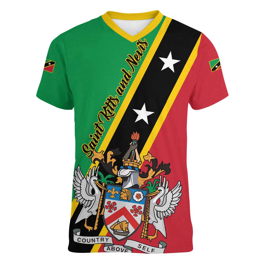 Saint Kitts and Nevis Women V-Neck T-Shirt Country Above Self - Wonder Print Shop