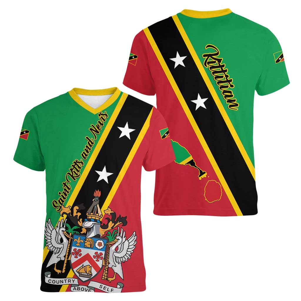 Saint Kitts and Nevis Women V-Neck T-Shirt Country Above Self - Wonder Print Shop
