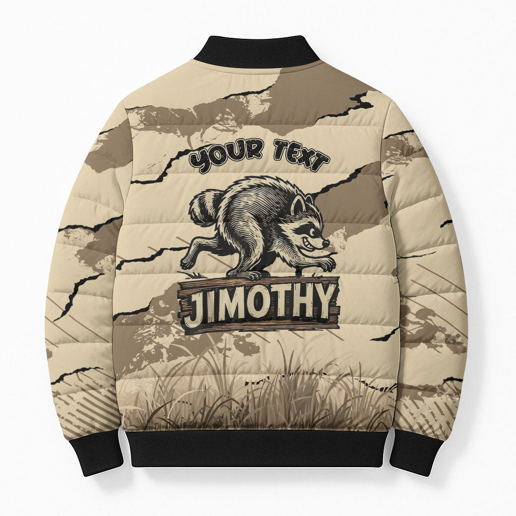Personalized Jimothy the Raccoon Bomber Puffer Jacket Midnight Snack Patrol