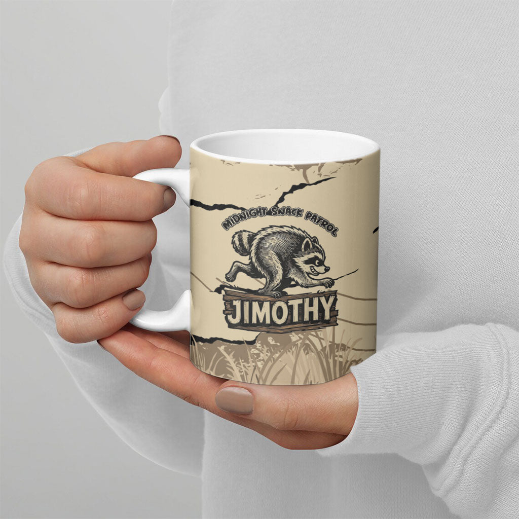 Personalized Jimothy the Raccoon Ceramic Mug Midnight Snack Patrol