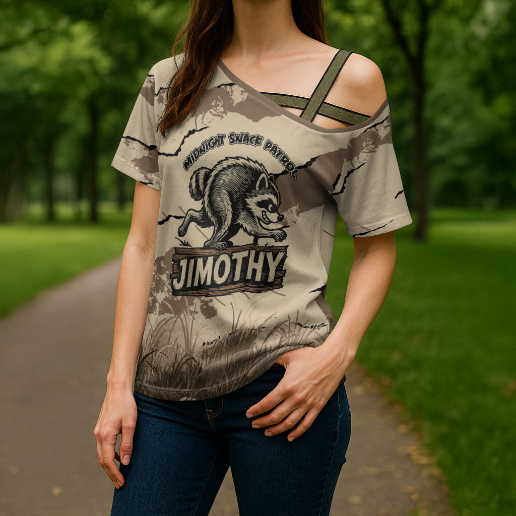 Personalized Jimothy the Raccoon Cross Shoulder Shirt Midnight Snack Patrol