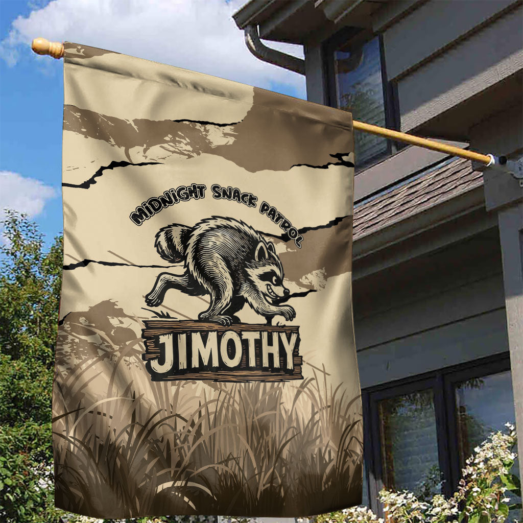 Jimothy the Raccoon Garden Flag Midnight Snack Patrol