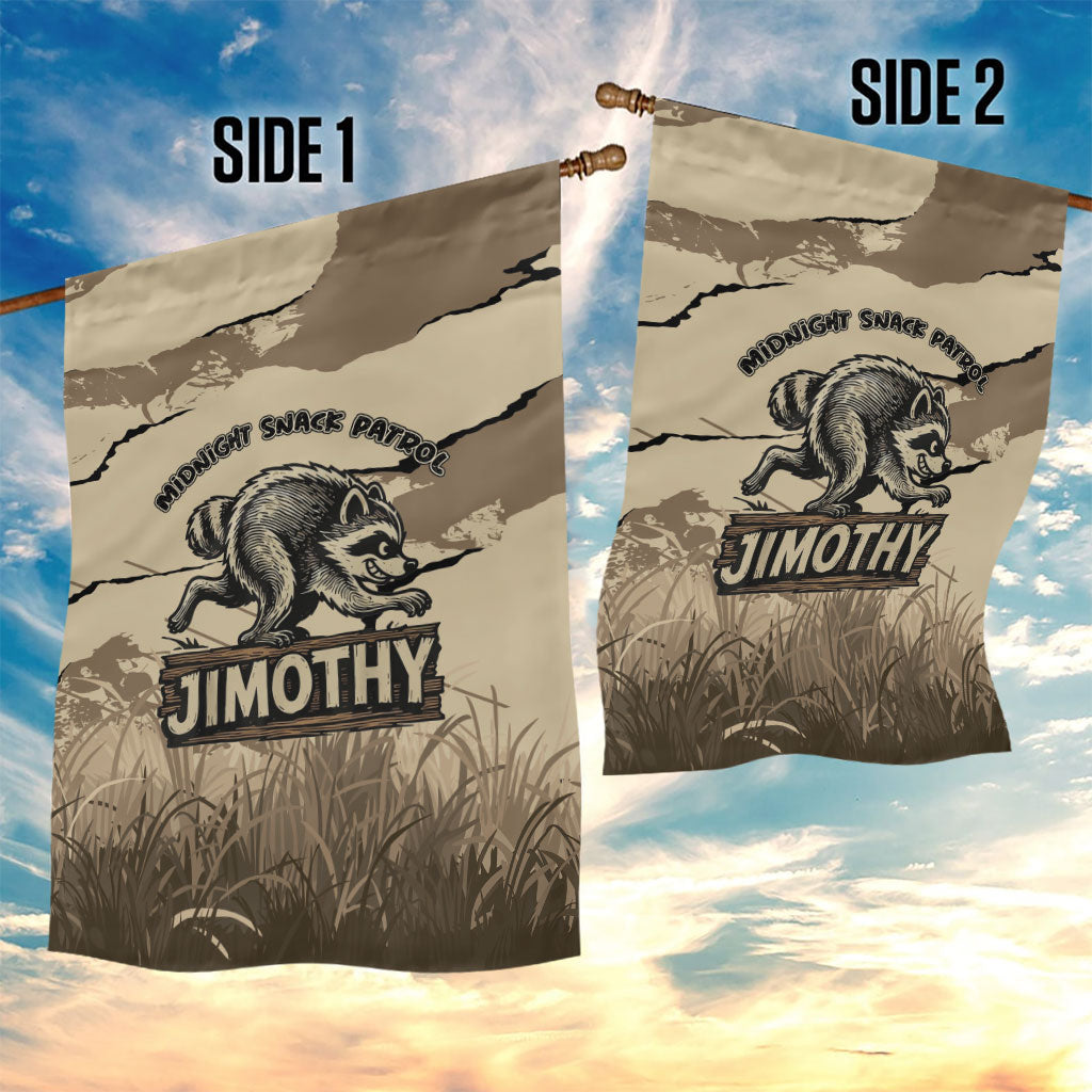Jimothy the Raccoon Garden Flag Midnight Snack Patrol