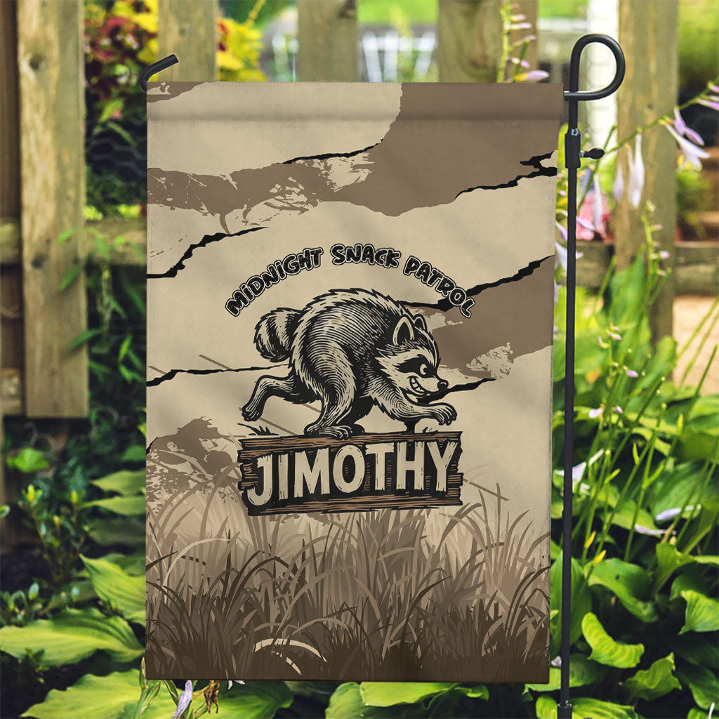 Jimothy the Raccoon Garden Flag Midnight Snack Patrol