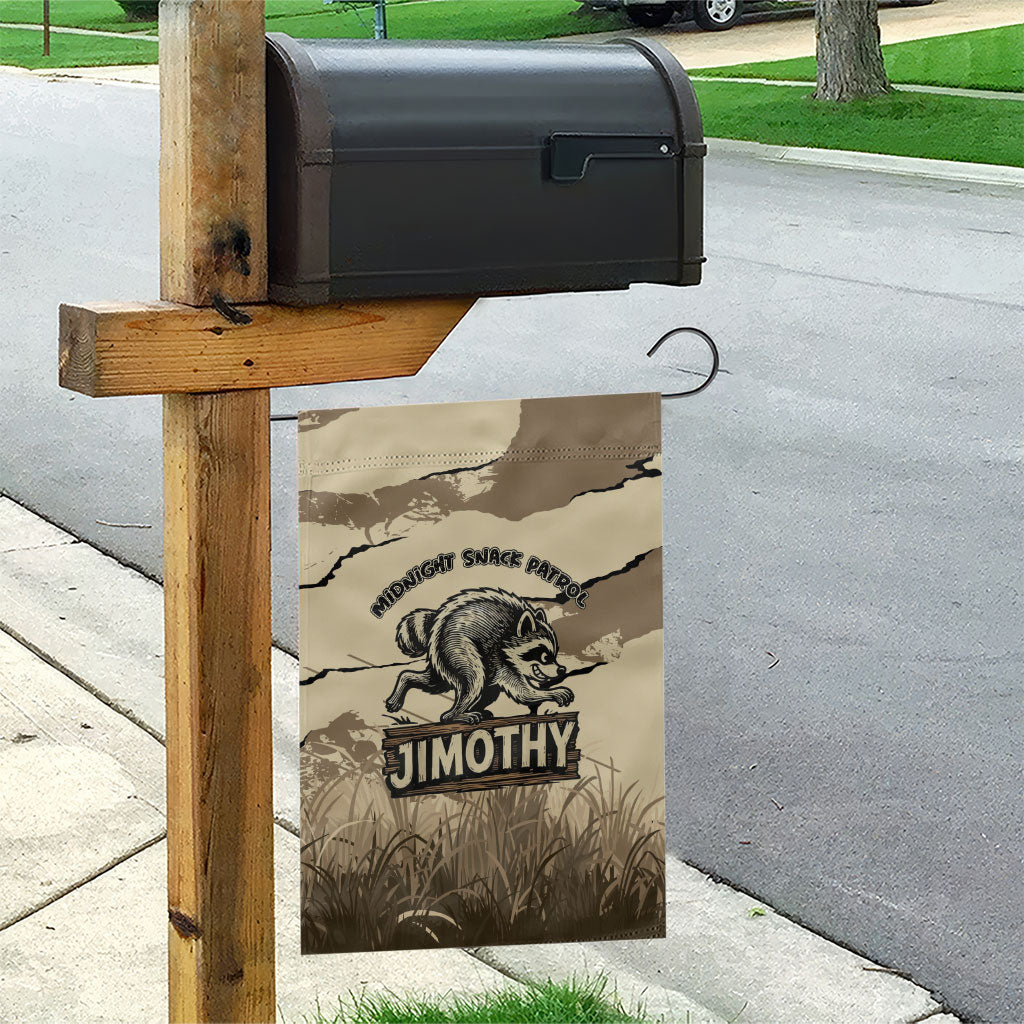 Jimothy the Raccoon Garden Flag Midnight Snack Patrol