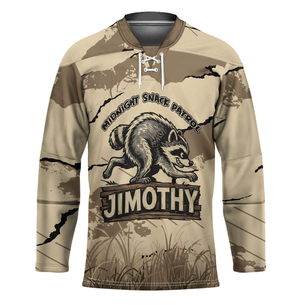 Personalized Jimothy the Raccoon Hockey Jersey Midnight Snack Patrol